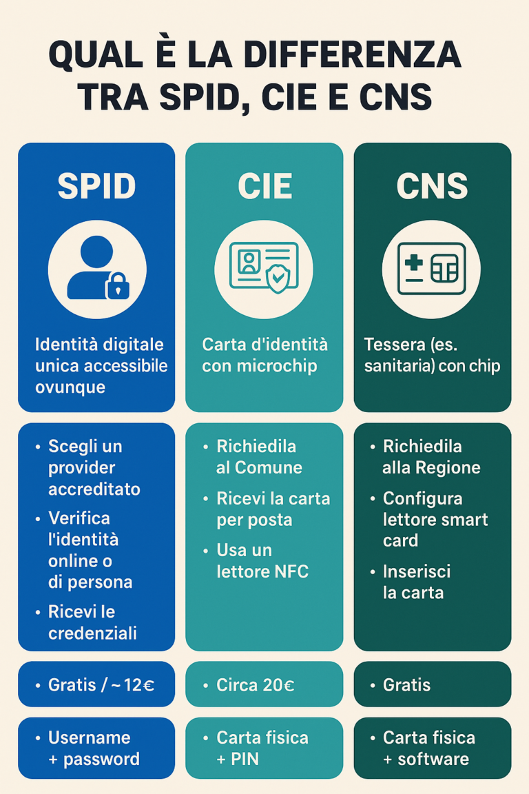 Qual è la differenza tra SPID, CIE e CNS: guida completa 2025